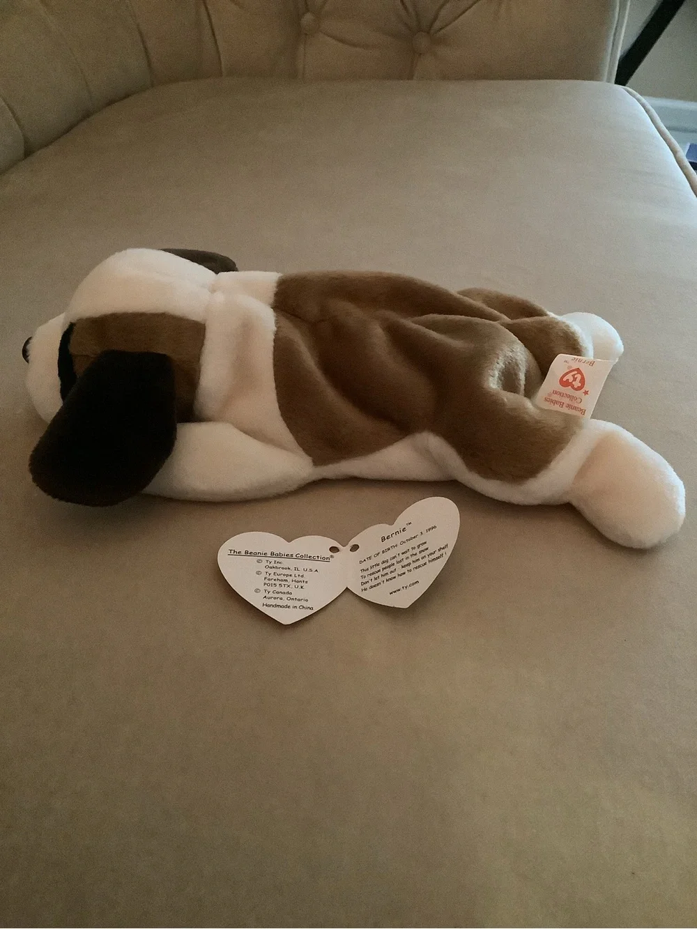 Ty Plush Puppy in Brown, White & Dark Brown